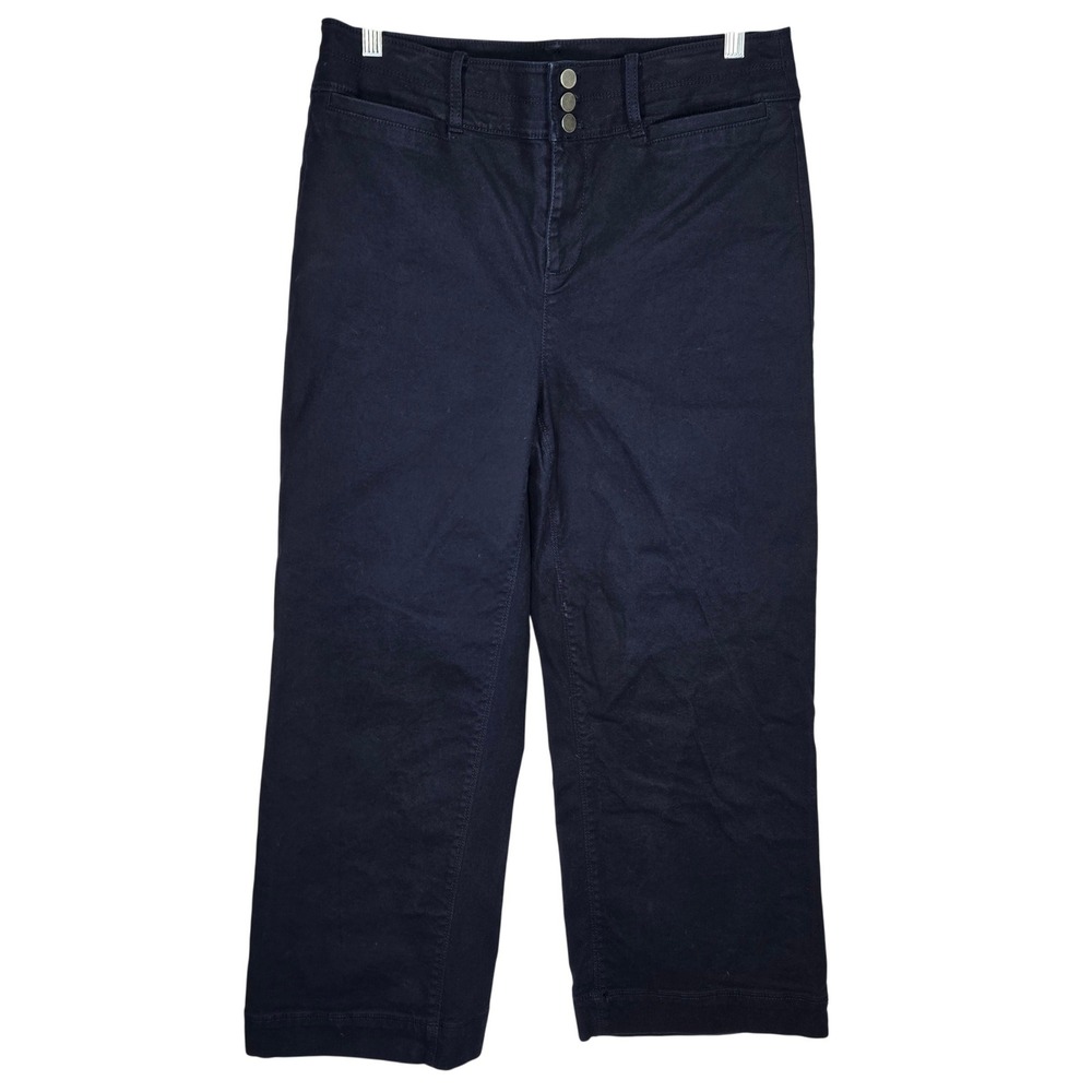 LOFT Womens Navy‎ Blue High Rise Wide Leg Cropped Chino Pants Size 10 538680